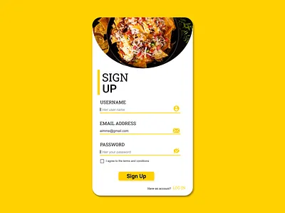 #DAILY UI 001-SIGN UP PAGE daily ui delivery app food food app log in sign up sign up page ui ux yellow