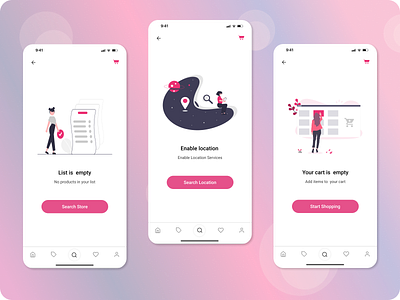 Empty State,IOS Mobile Screen UI app cart color design empty state error illustration list location navigation shop tool ui ux