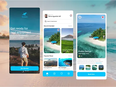 Travelo - Travel Mobile App app beach blue branding clean design figma holiday illustration landing landscape logo mobile mountain onboarding splash screen travel ui ux vector