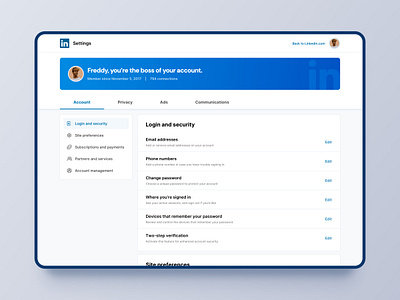 LinkedIn Settings Page Redesigned branding landing page linkedin modern redesign settings settings page ui userinterface ux webdesign website