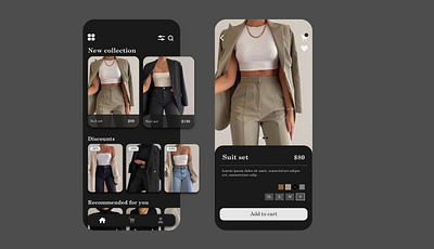 Online shop app/dark mode app app design black branding card clean design dark mode design fashion app marketplace minimal minimalist mobile models online store shopping app ui ui design ux woman