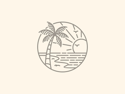 Sunset badge beach branding coastal design graphic illustration landscape logo ocean outline retro sea simple sun sunset vintage wave