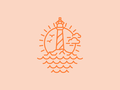 Lighthouse Beach badge beach brand branding coastal creative design icon illustration light lighthouse logo mark ocean retro sea sun sunset vintage wave