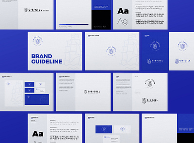 G.S.Gill Brand Guidelines blue brand brand guidelines branding business card colour palette emblem font gsg gsgill gsgill sports insignia letterhead line art logo logo design shield ship sports typography