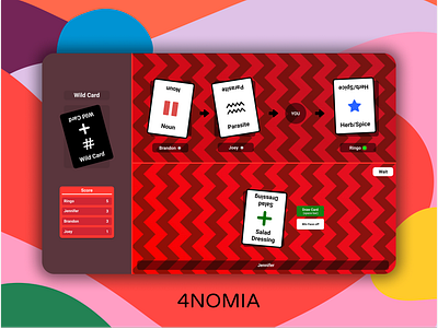 4NOMIA - An Multiplayer Card Game card clean colorful create creative custom design fun game happy multiplayer online ui web