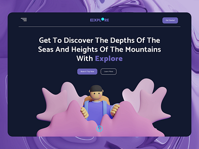 Explore — Hero Header Design/ Dark Mode 3d 3d illustration 3d landing page abstract branding clean dark mode design graphic design hero header illustration landing page design navigation product design typography ui user interface ux webdesign website