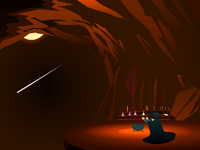 Magician's Cave cave illustration landscape magic potions magician night shooting star