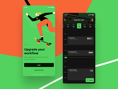 Calendar App app calendar cards design green illustration ios manager mobile product task ui ux