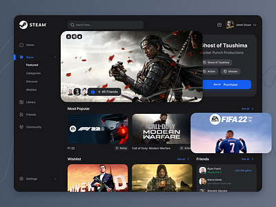 Steam Store Dashboard Redesign app dashboard design figma gaming online playstation profile shopping steam store ui user experience user interface ux video game webdesign xbox
