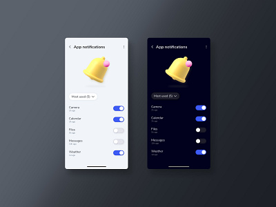 On/Off Switch – Notifications – Daily UI #015 app daily ui dailyui 015 dailyuichallenge dark mode dark theme figma light mode mobile night mode notification onoffswitch settings toggle ui design
