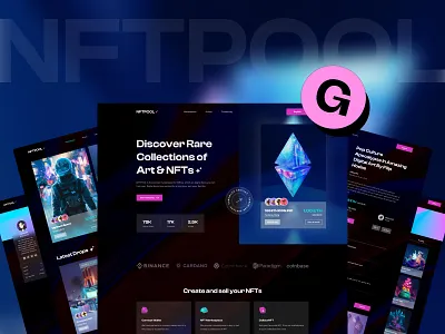 NFTPOOL - NFT Marketplace Website binance bitcoin blockchain coin creative crypto crypto art crypto website defi landingdesign minimal nft nft marketplace token trade ui uidesign web web 3.0