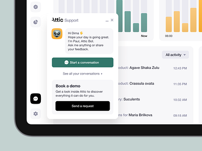 Attic - Support Chat Component app application bot chat dashboard design interface modal support ui unikorns ux