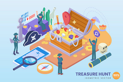 Isometric Treasure Hunt Vector Concept 3d animation 3d art 3d concept 3d illustration agency app business character concept conceptual development flat illustration illustrations landing page vector web webpage website