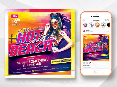 Hot Beach Flyer 3d text beach night beach sunset best summer flyers exotic summer fiesta caliente ladies night latino party night club palm tree photoshop template summer flyer summer holiday