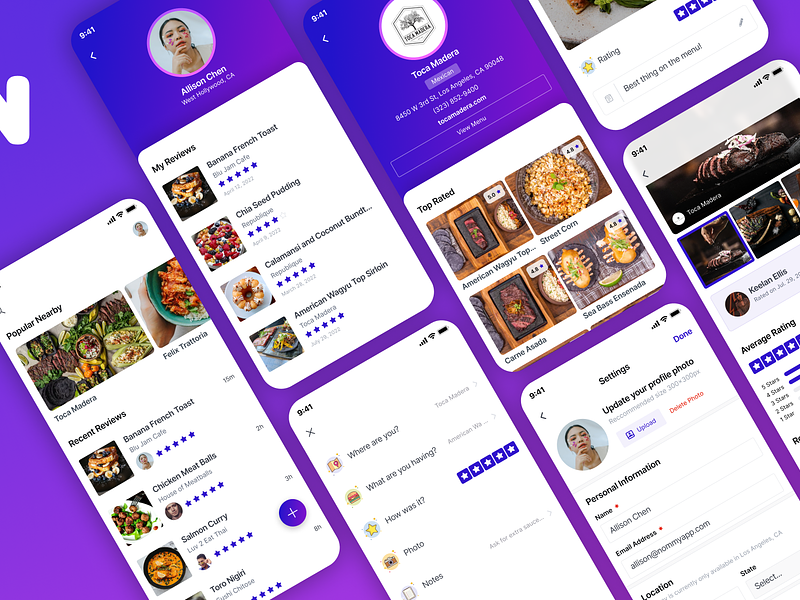 Nommy App app branding design food ios mobile rating review ui web app