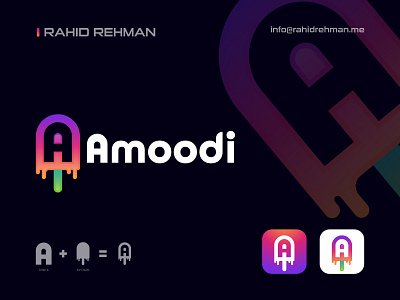 Amoodi - Ice cream company logo. abstract brand identity bucket creative logo design ice ice cream truck icecream icicles icon kandy lettering logo logodesign logotype modern logo sorbet sweet symbol type