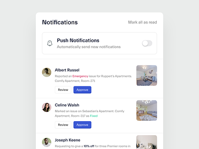 Management Property Dashboard – Notifications alert apartment clean ui dashboard notification property property management property revenue push notification real estate ui uidesign ux uxdesign web app