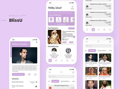 BlissU Wellness Application app design illustration ui ux