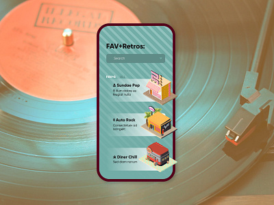 Retro Favourites 2d 3d dailyui design icon illustration iphone 12 isometric isometric art isometric city isometric icon mobile app mockup music player retro screen ui vector vintage