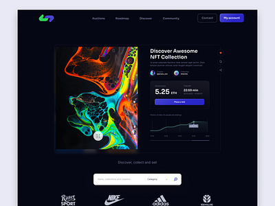 NFT Marketplace Website cryptoart cryptocurrency darktheme design exploration header interface landing page nft nft dashboard nft landing page nft market nft marketplace nft marketplace website nft website token ui ui design web design website design