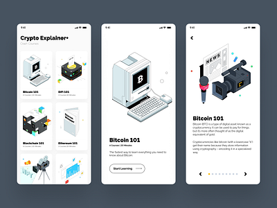 Crash courses app bitcoin crypto data eth illustration isometric nft ui web3