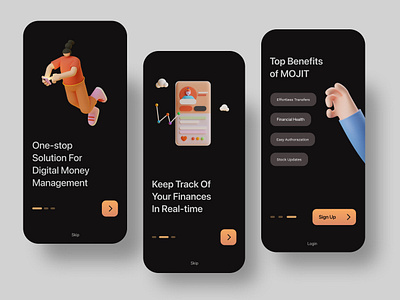 Onboarding screens for a financial app app design ui ux uxui