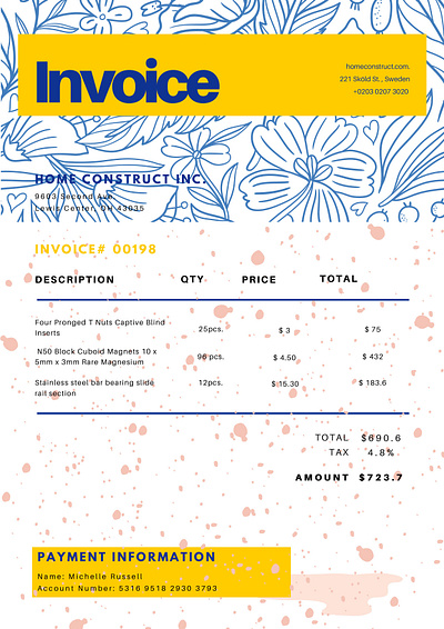 Blue and Yellow Business Invoice branding graphic design invoice