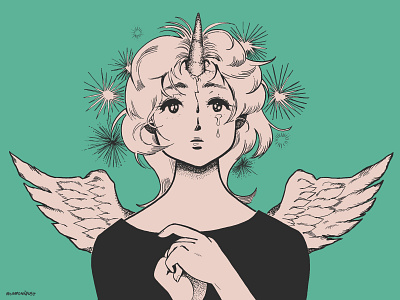 Unicorn angel artwork cartoon doodles drawing illustration illustration art lineart linedrawing lineillustration retro unicorn