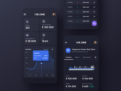 IVE.ONE 3d bitcoin black blockchain blue capitalization chart clean crypto dashboard design digital assets investment minimal platform security token tokenization ui ux