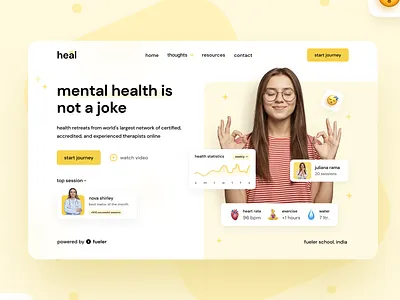 Heal UI Design clean ui design health light mode medi meditation mental minimalism product design saas product startups ui ui design uiux ux ux design uxui web app web design website
