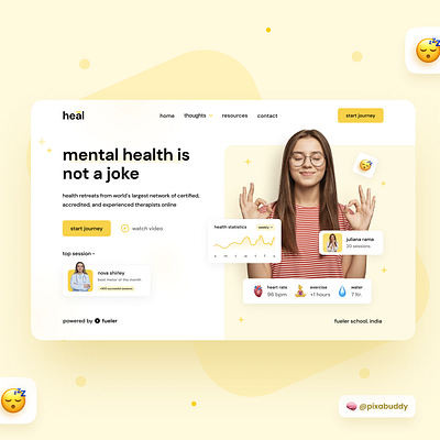 Heal UI Design clean ui design health light mode medi meditation mental minimalism product design saas product startups ui ui design uiux ux ux design uxui web app web design website