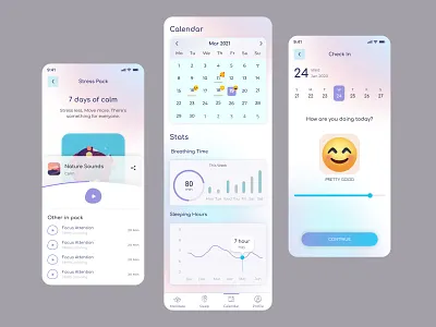 Meditation Mobile App UI Design android app design health health app ios ios app meditation mental health mindfulness mountains nature peace relief sleep app stress ui design ui ux design yoga yoga app zen