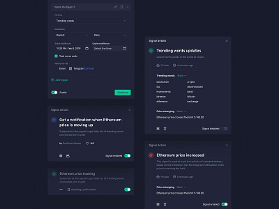 Crypto Signals app crypto cryptocurrency dark design interface product signls ui ux web3