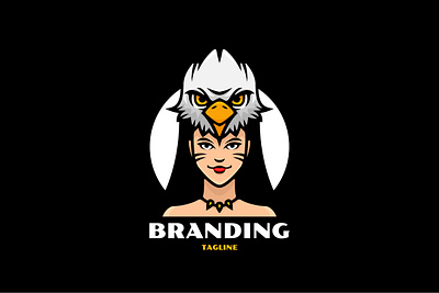 Eagle Girl Logo animal brand branding character design eagle exclusive face falcon girl hat hawk head identity illustration logo mascot tribal vector woman