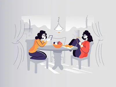 Sisters 3d adorable background character chatting communication cute design female flat girl girls graphic design illustration people phone room vector woman women
