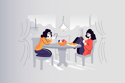 Sisters 3d adorable background character chatting communication cute design female flat girl girls graphic design illustration people phone room vector woman women