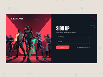 Sign up VALORANT EVENT design games riot signup ui ux valorant