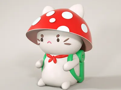 3D Mashroom 3d 3d design 3d designer animal art bag cat character cinema 4d design ear eye graphic design green hat illustration mashroom red scene ui