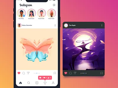 Instagram UI / Light / Dark + Download XD adobe xd android app application branding dark dark mode design illustration instagram ios iphone landing light mode logo ui user interface ux vector