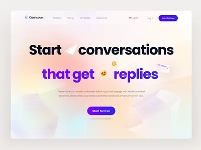 Gemcove • Website header analytics branding charts colorful glass glassmorphism gradients header hero header homepage icons illustration landing page logo mockup product product design saas sales website