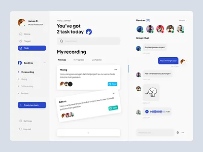 Music Project Managent band covid management music project recordtask task ui uiuxdesign ux web webdesign