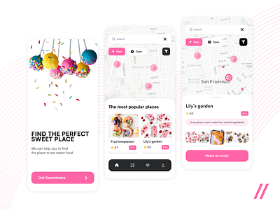 Candy Shop Finder Service android mobile animation app app design candy dashboard delivery design design ui gps interaction interface ios app map marketplece motion order sweets ui ux