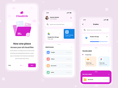 Cloud Link App adobe xd c android app design branding cloud cloud store design download drop box figma google drive graphic design mobile app deisgn with figma online sketch space storage ui upload