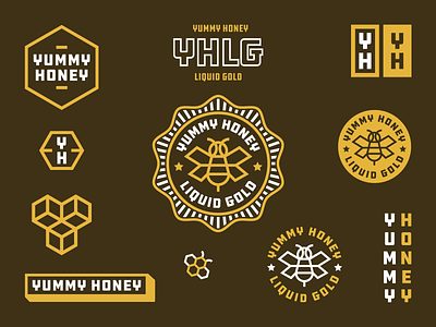 Yummy Honey Logo Collection badge bee draplin geometric hexagon hipster honey icon line art logo minimal minimalist monoline