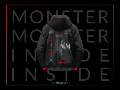 MONSTER INSIDE : STREETWEAR 2d 3d apparel branding brutalism clothing design figma graphic design illustration illustrator logo neon photoshop product design streetart streetwear ui uidesign ux