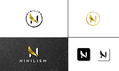 NIHILISM - MINIMALIST LOGO black branding design flat gold graphic design illustration logo logo design luxury minimal minimalist logo modern ui unique white