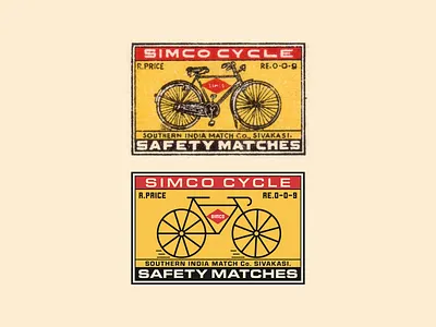 Vintage Matchbox Redesign badge before and after bike bycicle draplin flat geometric hipster icon illustration matchbox matches minimal minimalist modern monoline redesign retro vintage vintage modern