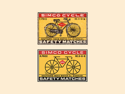 Vintage Matchbox Redesign badge before and after bike bycicle draplin flat geometric hipster icon illustration matchbox matches minimal minimalist modern monoline redesign retro vintage vintage modern