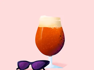 Brown ale in summer and sunset ale beer brown ale city glass illustration procreate summer sunglasses sunset