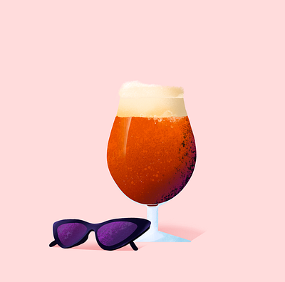 Brown ale in summer and sunset ale beer brown ale city glass illustration procreate summer sunglasses sunset